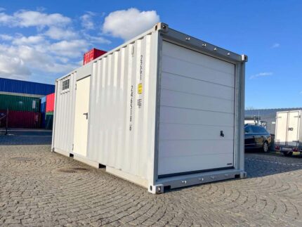 20ft Containergarage mit Rolltor Sektionaltor Lichtgrau